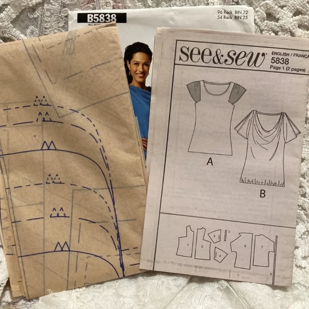 Sewing pattern for knit top, Butterick See & Sew B5838, ALL SIZES, XS-XXL